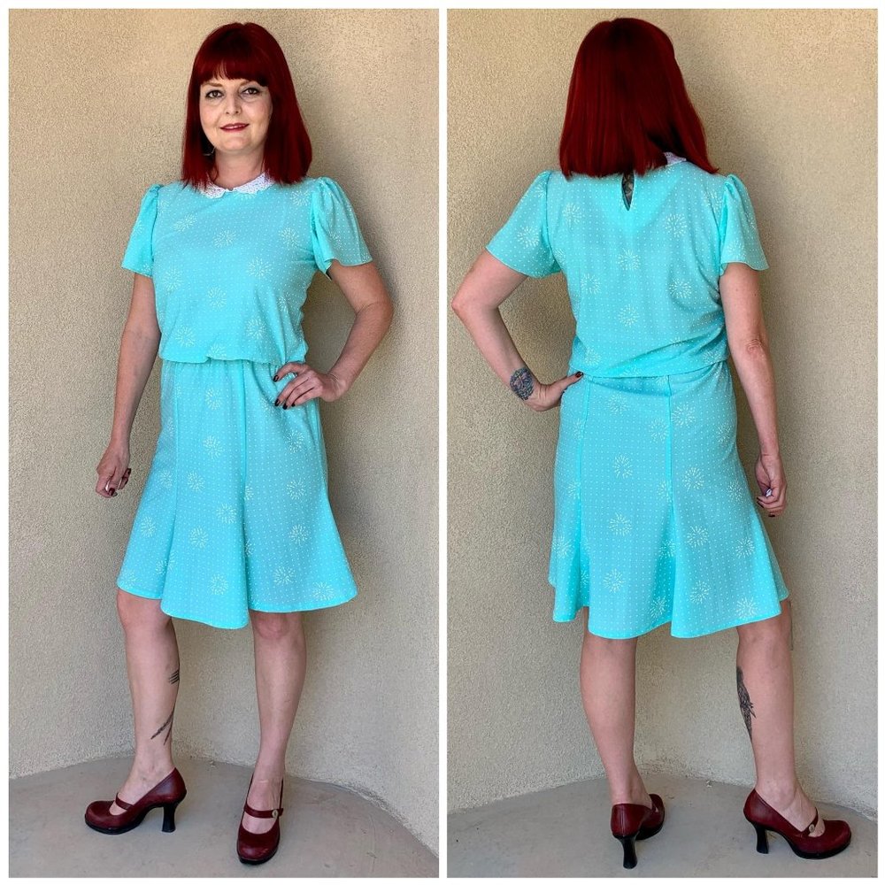 Vintage 1980s Polka Dot Blouson Dress